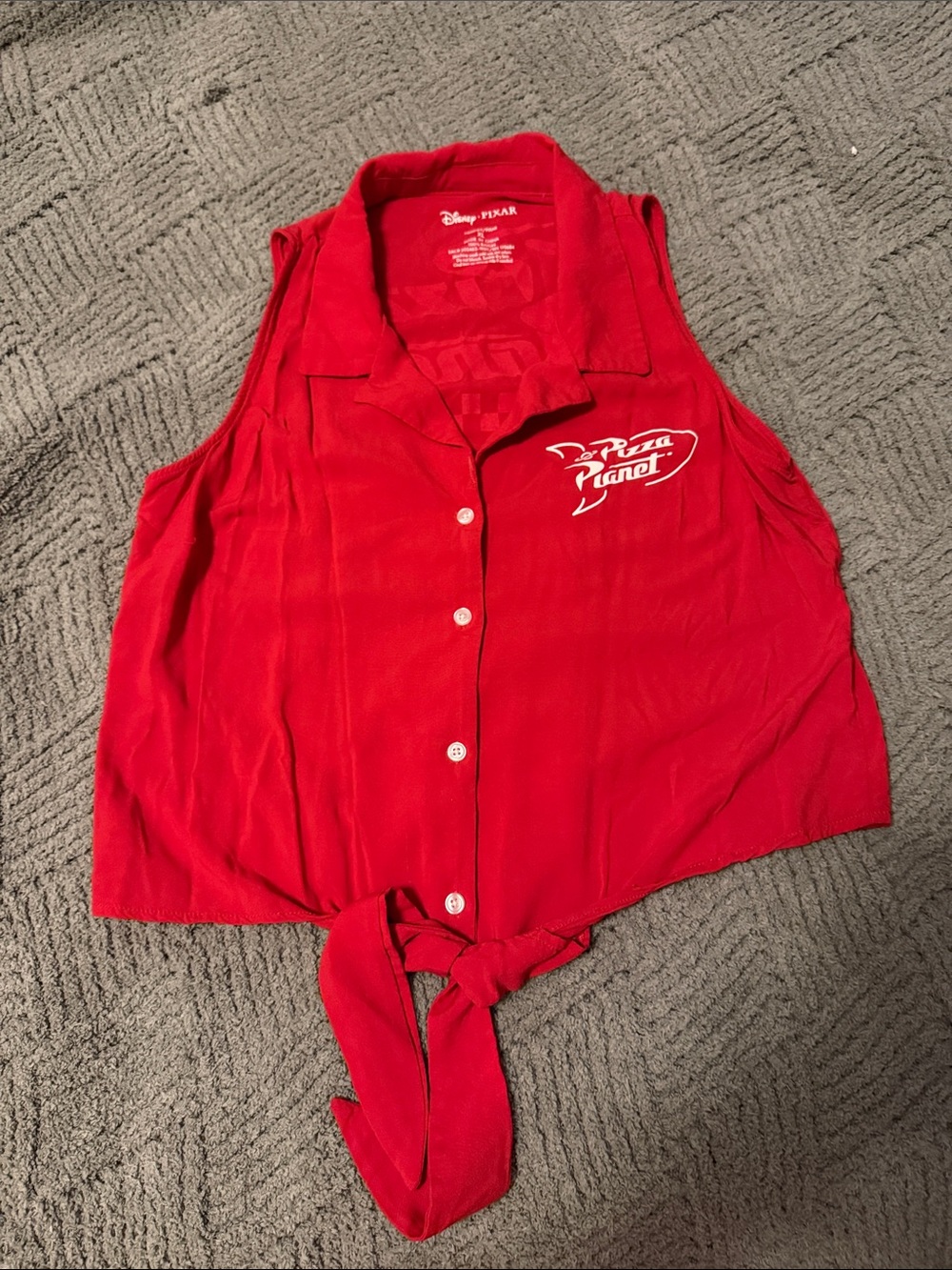Disney Red Pizza Planet Tie-Front Button-Down Tank